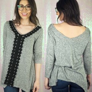 WIDE NECK Lace Embroidery Tunic Top